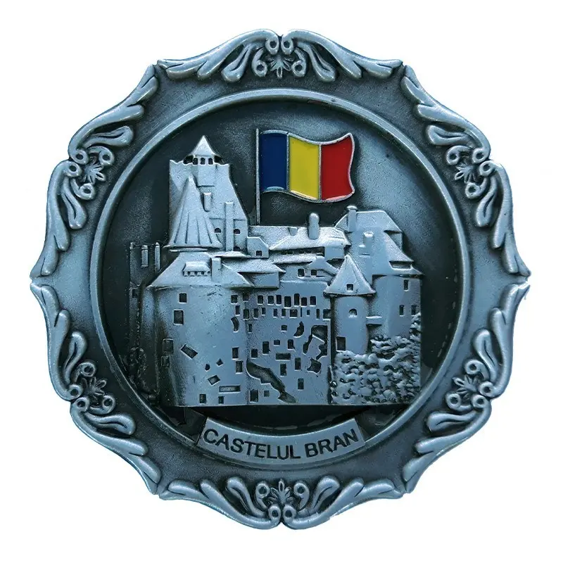 Castelul bran, magnet rotund frigider din metal, 7 cm, 663e